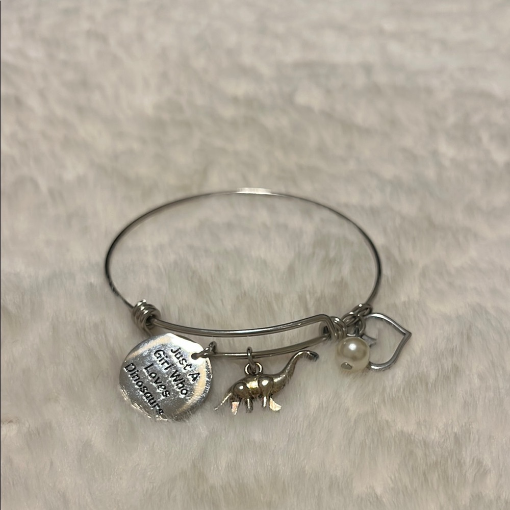 Silver Kids Trendy Dinosaur Charm Bracelet